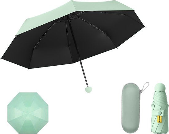 Opvouwbare Paraplu -Windproof-Zonbescherming Anti-Uv UPF50 + met gratis Reisetui-licht groen
