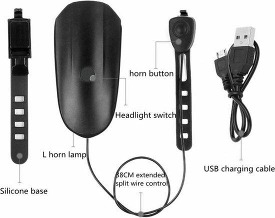 Xtraworks-Waterdichte Fietsverlichting-Koplamp- Voor alle fietsen- Zwart (USB Opladen)