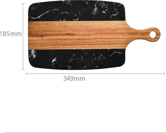 Luxe Marmer en Houten Snijplank - Stijlvol en Duurzaam met Handvat- 34,9 x 18,5 x 1,2 cm - zwart