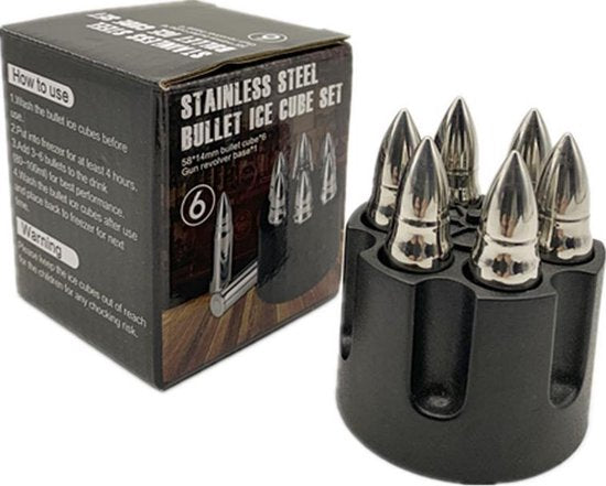 Unieke Whiskey Kogels met Revolvervatvorm - Set van 6 - herbruikbaar - RVS