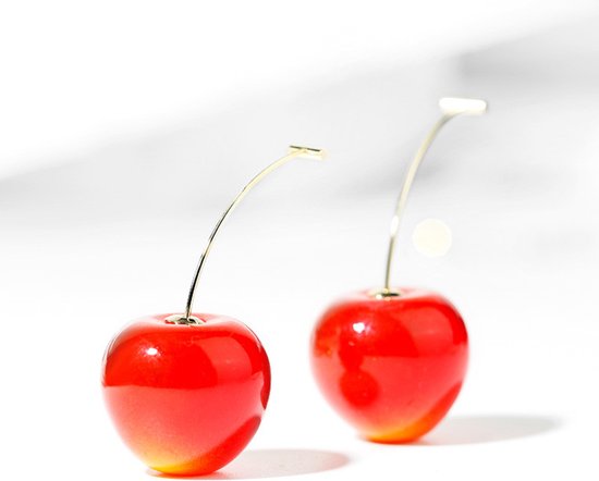 Lichte Rode Kersen Oorhangers - Reitsman Vrouwen Oorbellen