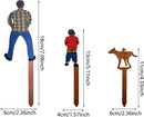Houten Tuinsteker Set - Vader, Zoon & Hond - Decoratieve Plantenstekers - 18 cm, 13 cm & 11 cm Hoog