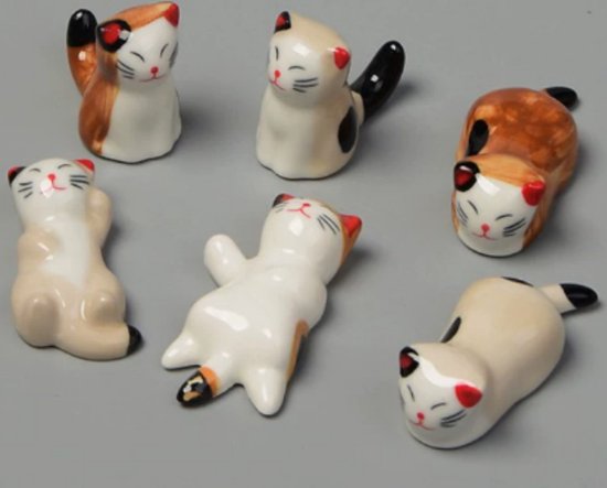 6x Keramische Kat Eetstokjeshouders – Vaatwasserbestendig – Schattige Chopstick Rests