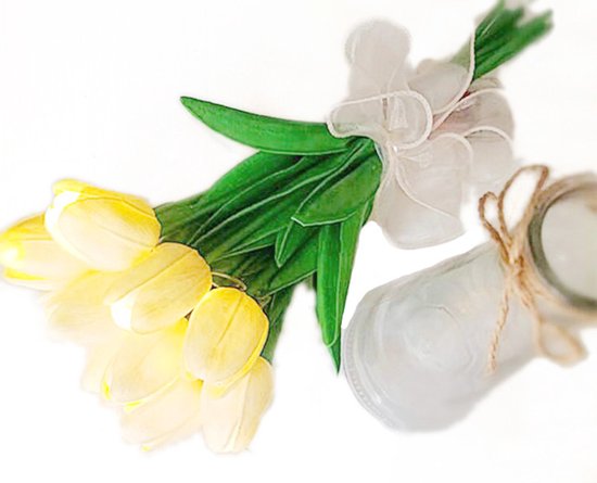 Bosje 10 witte LED Kunsttulpen op batterij - Moederdag