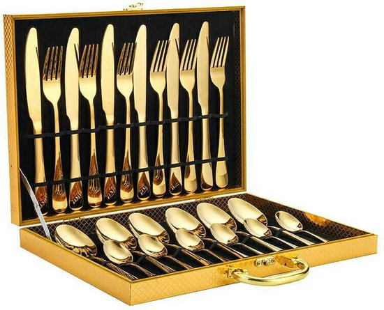 Roestvrijstalen bestekset 24-delig met koffer - Goud