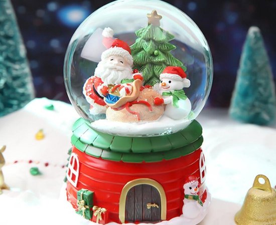 Luxe Kerst Sneeuwbol met LED-verlichting en Muziek - Kerstman en Sneeuwpop- Ø10 cm, Hoogte 16,5 cm