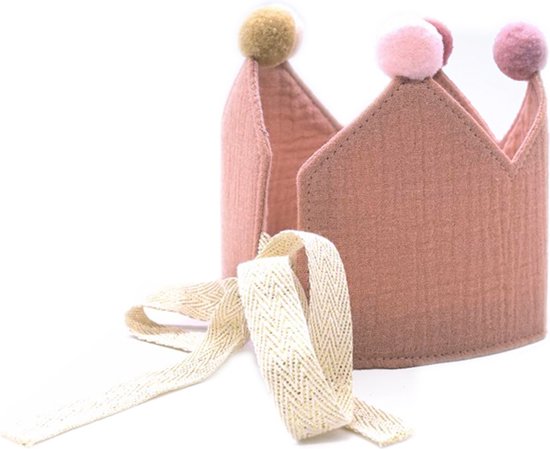 verjaardagskroon-koninklijke kroonvorm met leeftijd naar keuze van 1-9 jaar-Comfortabel Katoen - Elegant Design - Ultiem Comfort-pink