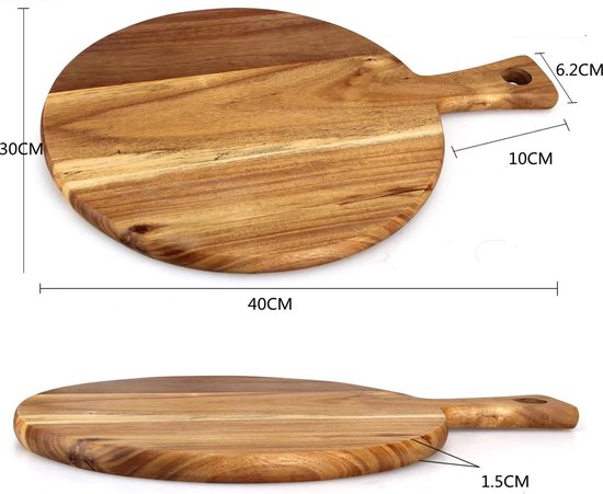 Stijlvolle Ronde Houten Pizzaplank met Handvat - Borrel- en Serveerplank - Perfect voor Hapjes - Duurzaam Hout - Multifunctioneel Gebruik-Ø30cm