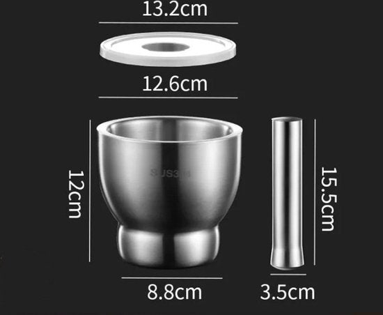 Roestvrij Vijzel met Stamper - Kruidenvermaler 12.6x12x8.8CM