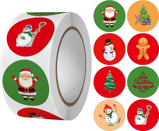 3000 Kerststickers op 6 Rollen – Ronde Zelfklevende Stickers voor Cadeaus, Verpakkingen en Kerstdecoratie