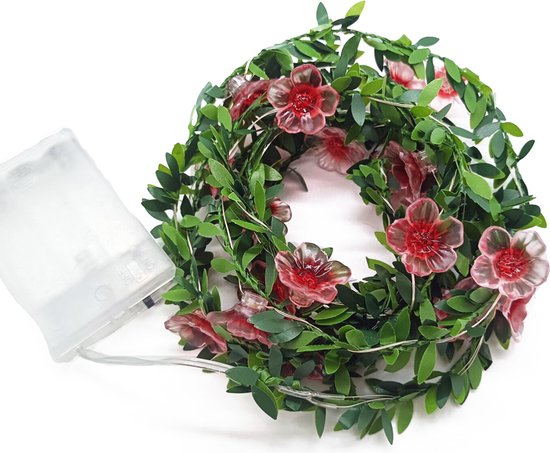 LED kersenbloesem lichtsnoer 2m 20 lampjes batterij roze