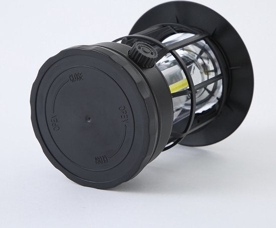 Multifunctionele Compacte Kampeerlamp met Powerbank - Duurzaam, Dimbaar & Waterdicht - USB/Zonne-Energie Opladen - Ideaal voor Outdoor & Tuin-zwart