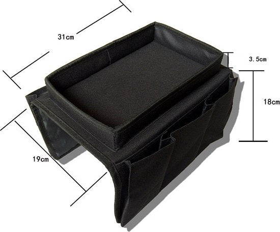 Bankstel Tray met Organizer – Dienblad Voor Armleuning – Zwart