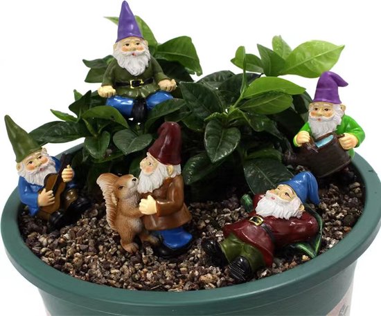 Kabouter Tuinstekerset - Bloempot Decoraties - 5 Stuks
