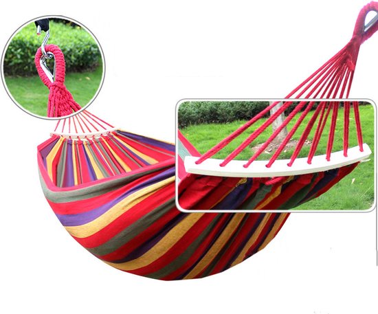 Hangmat met Ophangkoord, Opbergtas en Bevestigingstouwen -Geschikt voor 1of 2 personen260 x 150 CM -rood