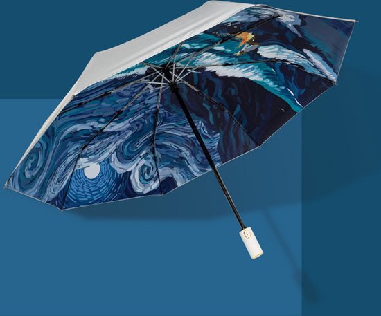 Opvouwbaar paraplu - Zonbescherming Anti-Uv UPF50 + -Windproof- Stevig paraplu - Automatisch -Van Gogh Ster zee print -zilver