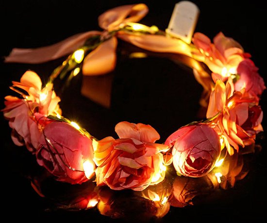 Elegante LED Bloemenkrans Hoofdband met 20 Warmwitte LED-Lampen-IP43- Perfect voor Feesten & Bruiloften-roze