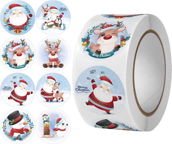 3000 Kerststickers op 6 Rollen – Ronde Zelfklevende Stickers voor Cadeaus, Verpakkingen en Kerstdecoratie