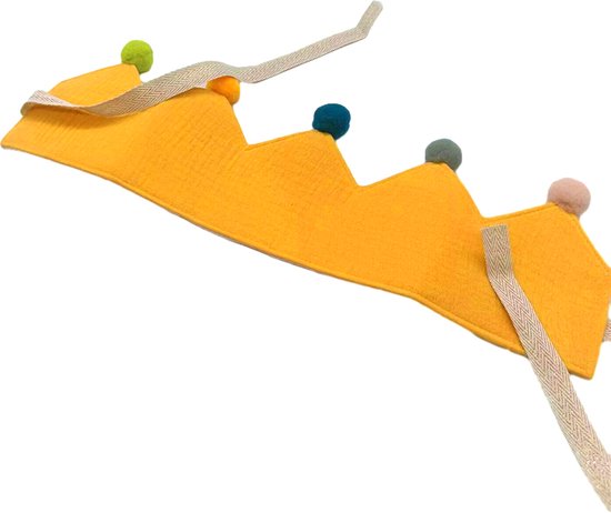 verjaardagskroon-koninklijke kroonvorm met leeftijd naar keuze van 1-9 jaar-Comfortabel Katoen - Elegant Design - Ultiem Comfort-geel