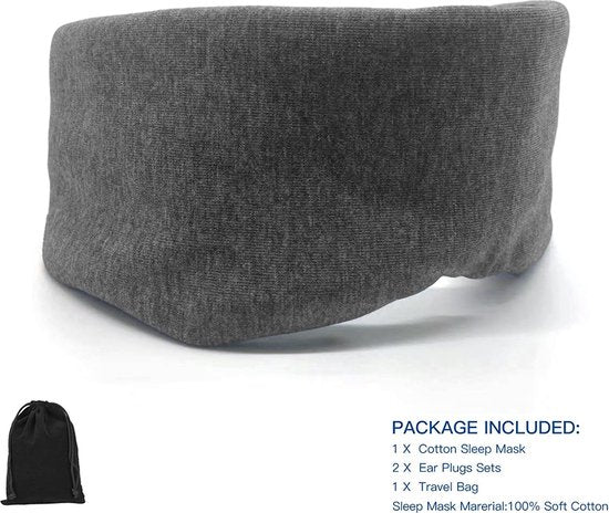 Verstelbaar katoenen oogmasker met opbergtas - donkergrijs