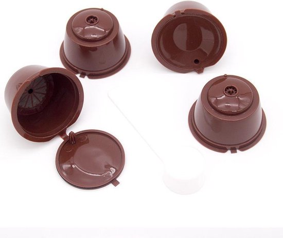 koffiecapsulefilterkop-4-stuks Hervulbare capsulefilter met een lepel en borstel voor Dolce Gusto-koffiemachines -bruin
