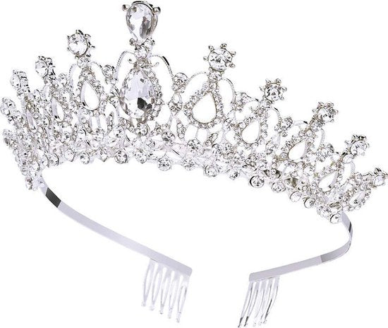 Betoverende diadeem met grote kristallen en zijdelingse kamm