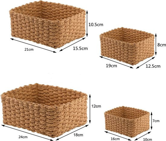 4 delige Natuurlijke Rieten Handgeweven Opbergdozen set-Rust