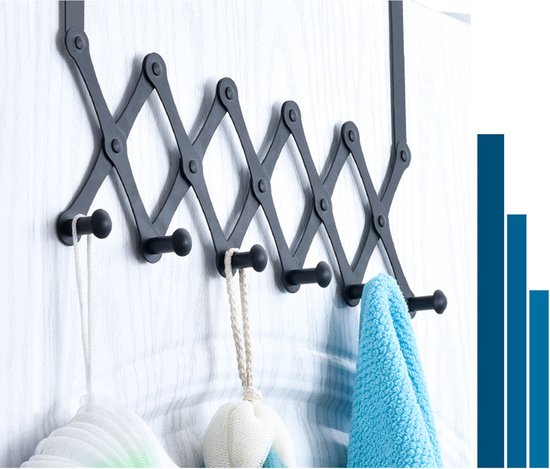 RVS Deurhanger met 6 haken - zwart