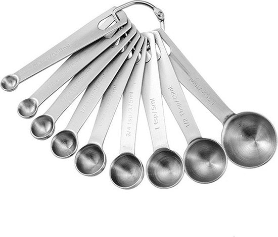 RVS Maatlepel Set - 9Delig - Nauwkeurige Metingen-Verschillende Maten-zilver