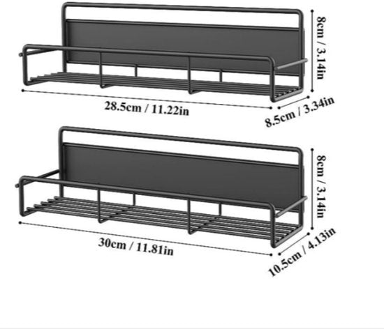 Magnetisch Plankje met Haak – Set van 2 – Zwart – Sterke Koelkast Organizer – Multifunctioneel en Verstelbaar – Keuken Opbergplank