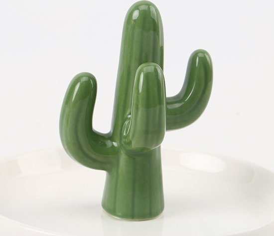 Keramische Cactus Sieradenhouders - Set van 2 - Ringhouders Groen/Wit