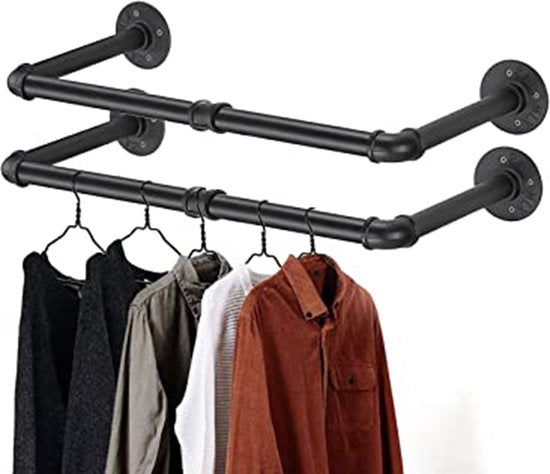 Industriële Buis Kledingrekken - Metalen Kledingrekken -Draagvermogen tot 30 kg - Robuust & Stijlvol voor Thuis en Winkel-78x24x81.5 cm-zwart