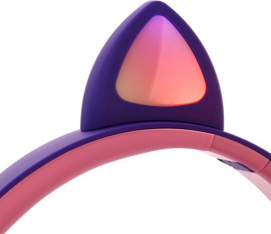 Draadloze Bluetooth koptelefoon - Over-Ear Koptelefoon voor Kinderen - Met Led Kat Oortjes - Bekend van TikTok - Paars