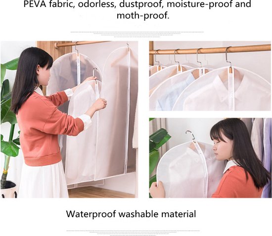 6 Stuks transparante stofhoezen voor kleding met Rits - Kled