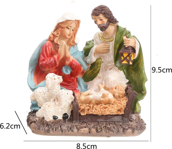 Kerststalfiguur met Maria, Jozef en Kindje Jezus - Gedetailleerd en Compact 8.5x6.2x9.5 cm