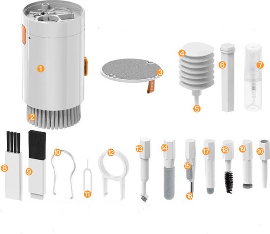 Professionele 20-in-1 Reinigingsset - Ideaal voor Elektronica, Camera's en Huishoudelijke Apparaten-wit