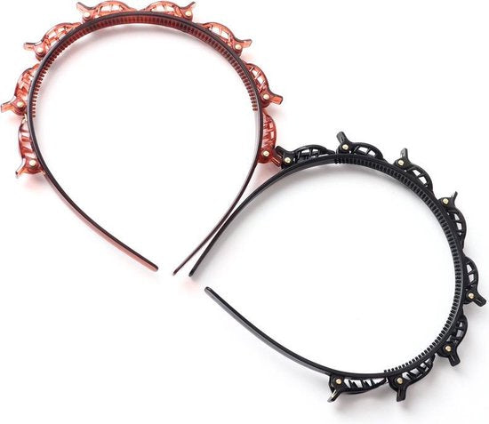 Dubbellaags Twist Vlecht Hoofdband - 1x Zwart, 1x Bruin