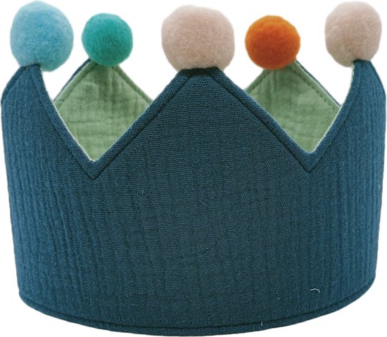 verjaardagskroon-koninklijke kroonvorm met leeftijd naar keuze van 1-9 jaar-Comfortabel Katoen - Elegant Design - Ultiem Comfort- aquamarijnblauw
