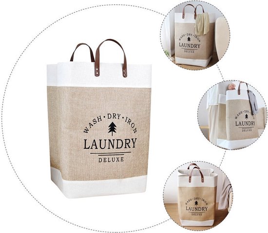 Bedrukte wasmand katoen-linnen 40x30x55 cm, opvouwbaar beige