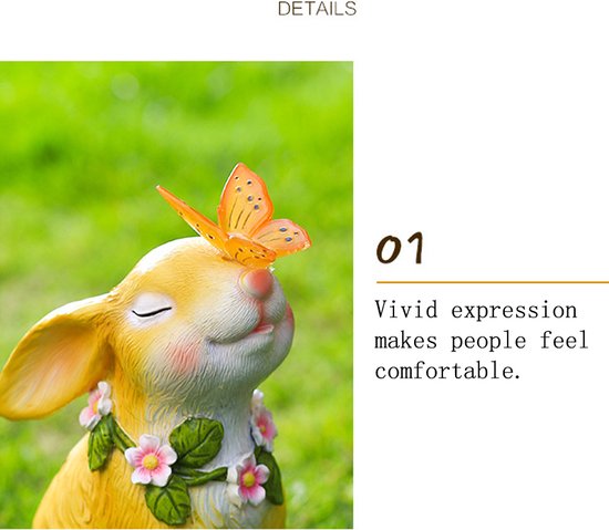 Solar Tuinbeeld Konijn met Vlinder - Duurzaam Hars 24 CM