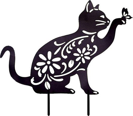 Unikorf Metalen Kat & Vlinder Tuinsteker - Zwart