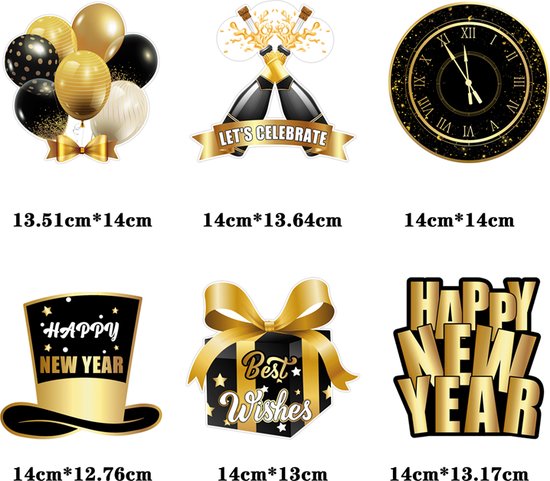 52 delig Happy New Year Versiering-Oud en Nieuw Feest Decoratieset-Zwart Goud Zilver