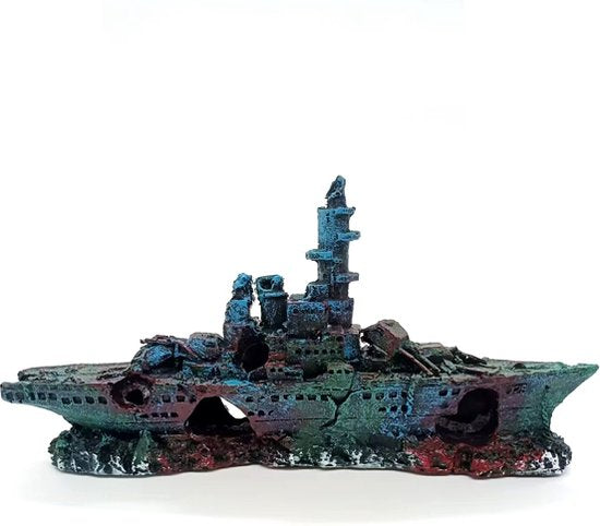 Aquarium decoratie - Slagschip 2 - Realistische hars ornamenten voor vistank landschapsarchitectuur - Duurzaam en stabiel - Ideaal voor zoet- en zoutwateraquaria