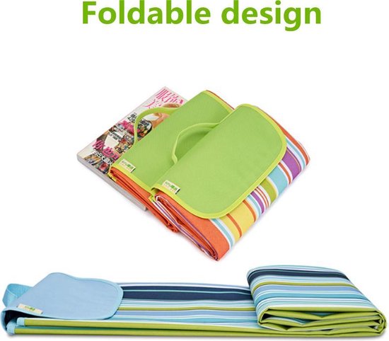 Picknickkleed / Strandkleed - 195x200 cm - voor 4 tot 6 personen - Opvouwbaar als handige tas - Zandbestendig & waterdicht & zandvrij - voor strand, park, kamperen, wandelen, familieconcerten, picknicken, etc. - Regenboog motief