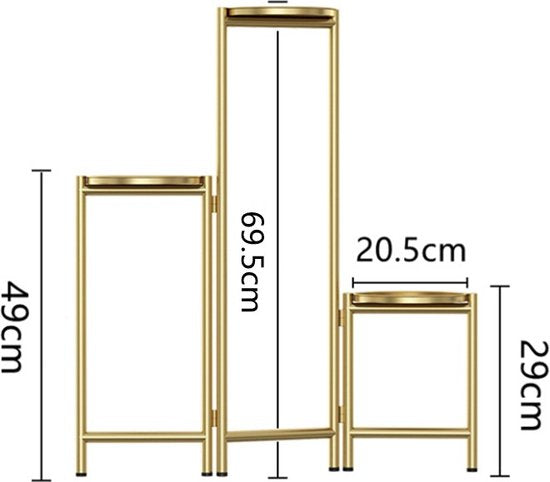 opvouwbare bloemen en plantenrek in Scandinavische stijl -metaal -champagne goud-hoogte 69,5 cm