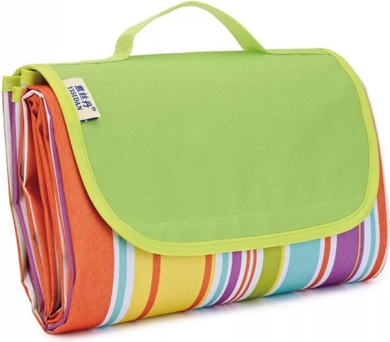 Picknickkleed / Strandkleed - 195x200 cm - voor 4 tot 6 personen - Opvouwbaar als handige tas - Zandbestendig & waterdicht & zandvrij - voor strand, park, kamperen, wandelen, familieconcerten, picknicken, etc. - Regenboog motief
