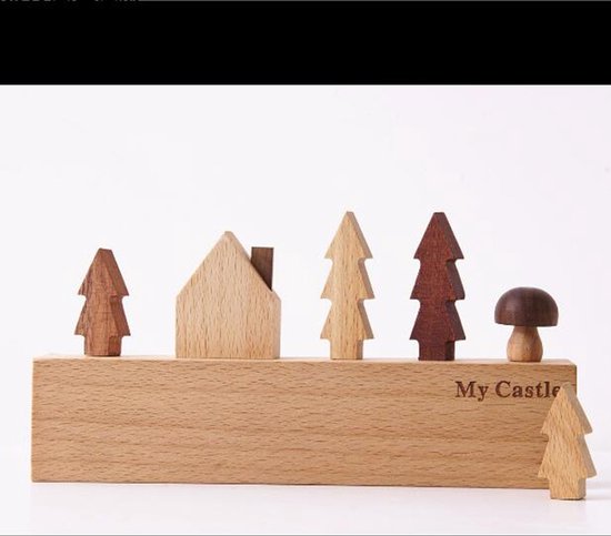 houten Sleutelkastje met zwarte haakjes-decoratieve sleutelrek-6 haakjes