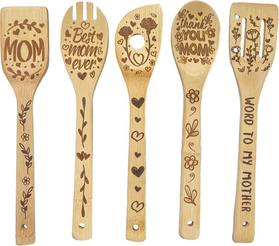 5-Delige Bamboe Kookgerei Set – Krasvrij & Hittebestendig