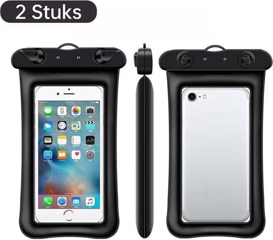 2 stuks -Drijvende opblaasbare mobiele telefoon waterdichte tas- Onderwater hoesje telefoon- zwart