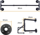 Stevige Muurbevestigde Kledingstang - Duurzame Metalen Kledingrail - Draagvermogen tot 35 kg - Perfect voor Wasruimte en Slaapkamer-80cm-matzwart